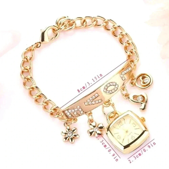 Women's Bracelet Watch LOVE Alphabet Alloy Quartz Watch Flower Decor..NWT - Picture 4 of 5